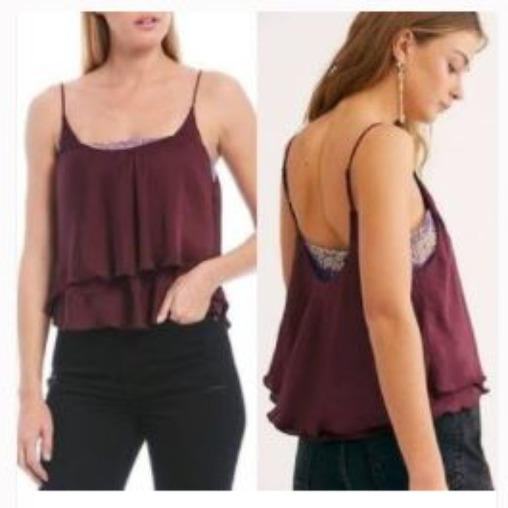 Free People Turn it on cami vetiver bloom plum